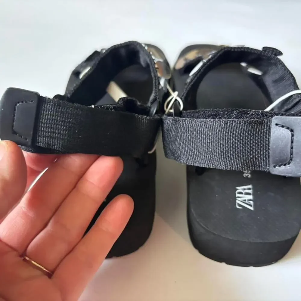 NWT Zara chunky silver sequins sandals - Picture 4 of 6